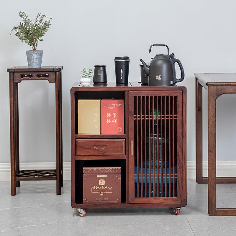 红玫瑰木移动茶水柜中古风实木家用茶几圆角沙发边几茶桌边柜收纳