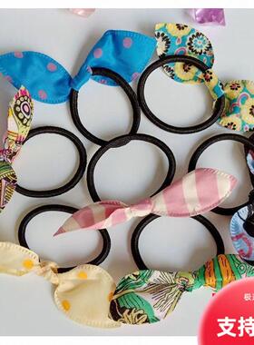 Korean-style polka dot bunny ear hair ties/elastics, online