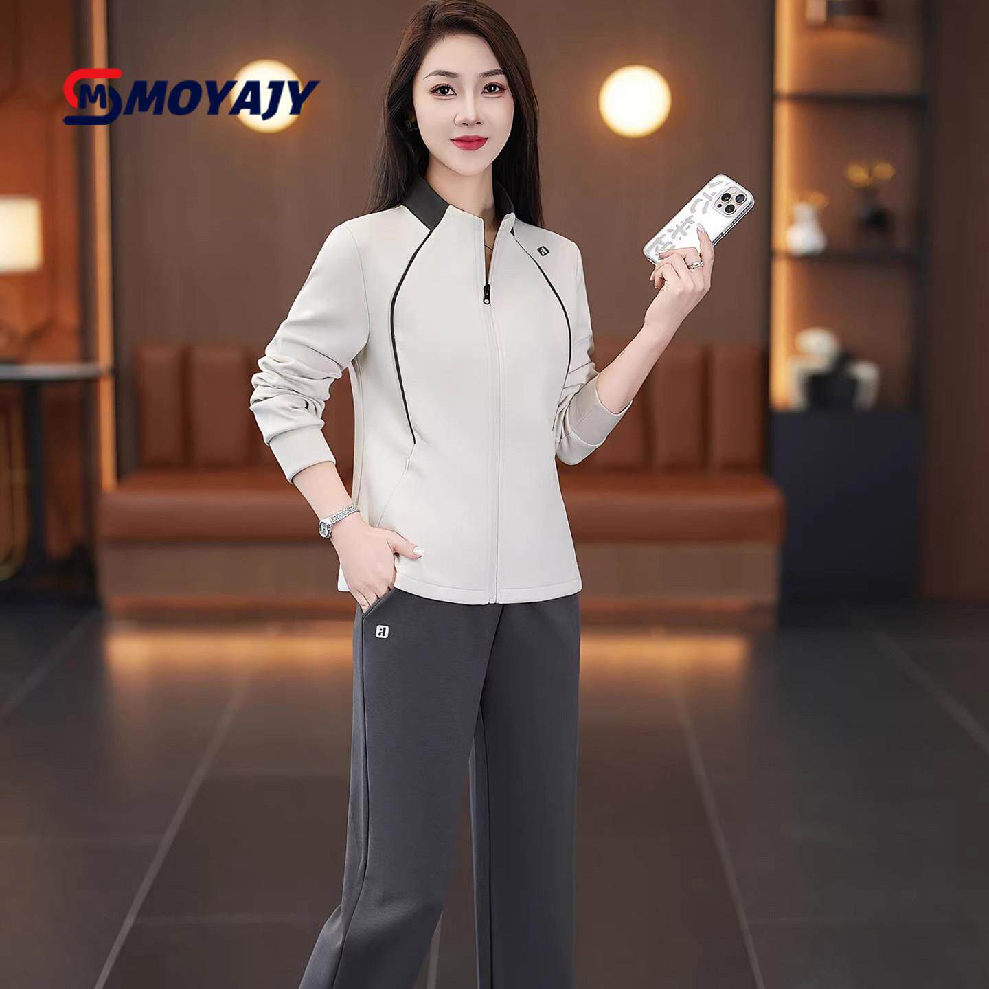 MOYAJY品牌2026春秋运动服套装女长袖外套宽松时尚气质休闲两件套