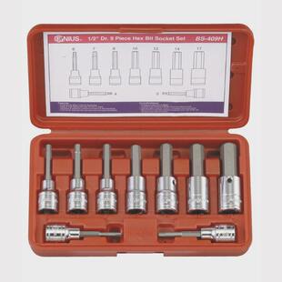 Genius天赋进口工具1/2″12.5mm系列9件套内6角旋具套筒组BS-409H