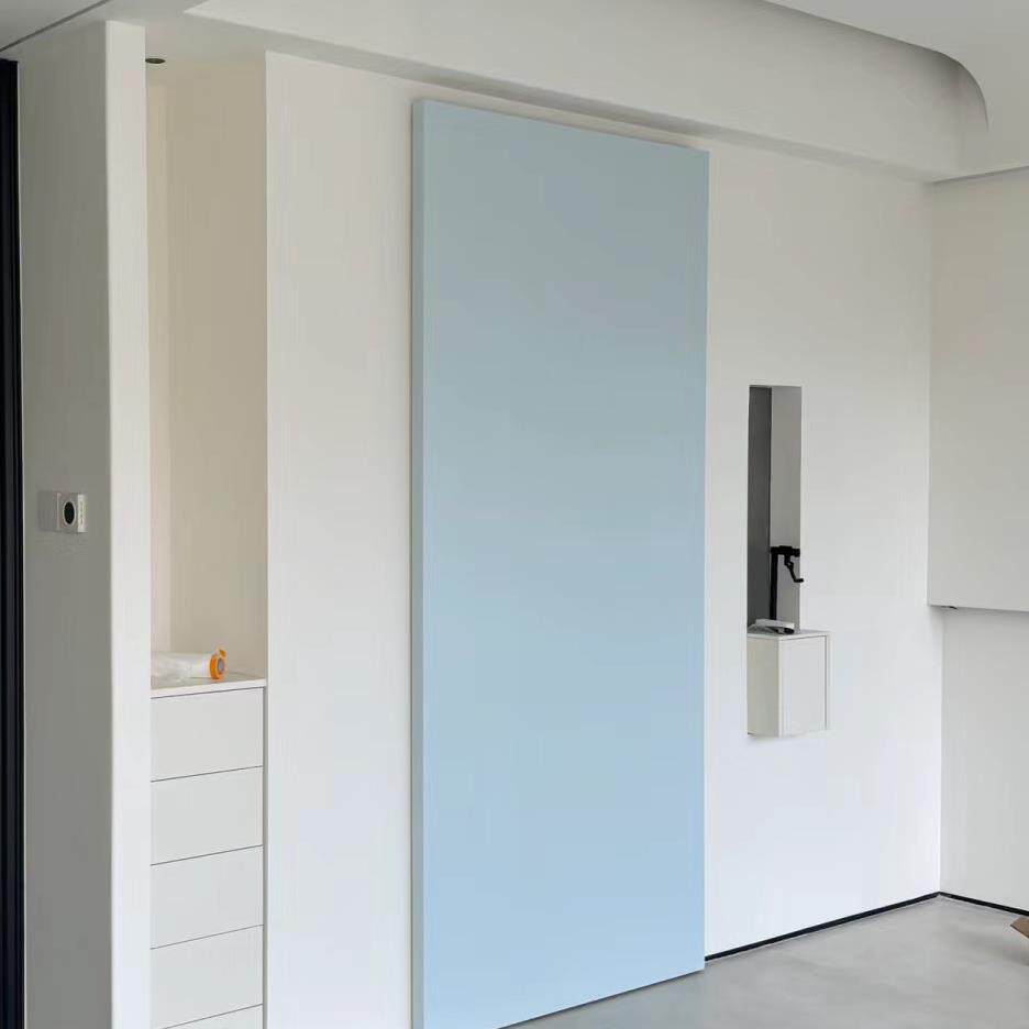 现代极简幽灵门淡蓝色厨房卫生间无轨移门吊轨推拉门巴士门悬浮门