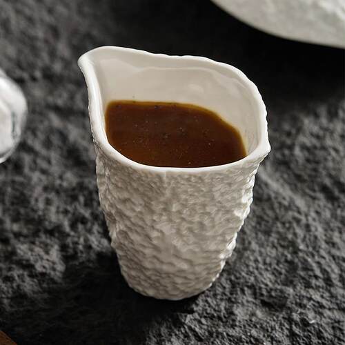 岩石纹牛排酱汁盅白色陶瓷汁盅汁斗料汁杯咖啡小奶盅奶壶奶罐匀杯