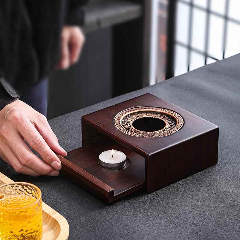 禅意温茶器底座套装新中式复古竹制茶炉蜡烛加热恒温茶台茶具配件