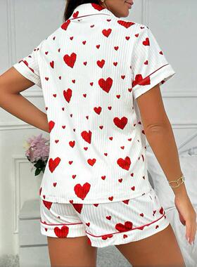 Button short sleeved shorts pajama set for women