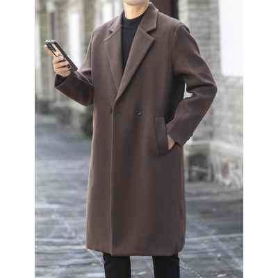 毛呢大衣男士中长款韩版英伦风潮流冬季加厚呢子风衣外套宽1022r