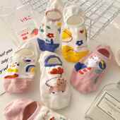 不掉跟隐形ins潮涂鸦硅胶防滑 小猫船袜子女夏季 被问爆N遍 袜子