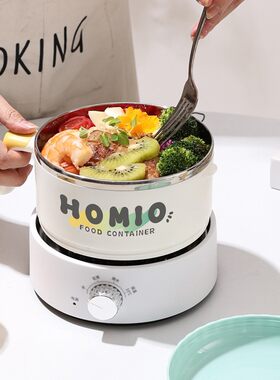 304不锈钢泡面碗 带盖学生宿舍圆形饭盒带手柄密封餐盒速食小圆锅