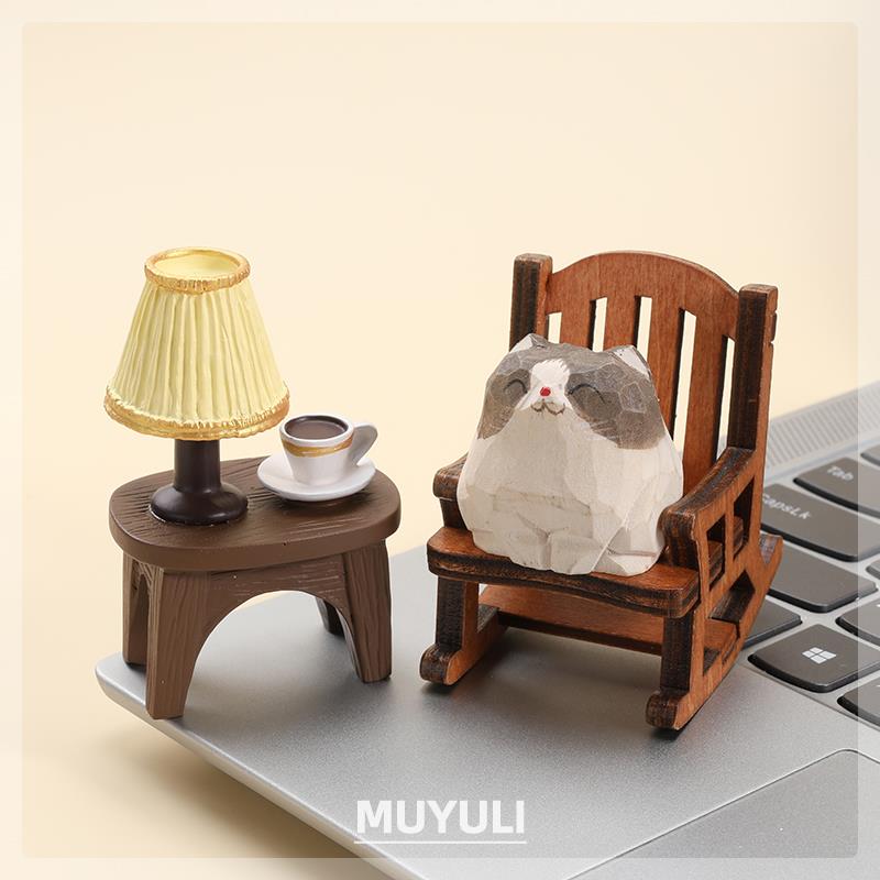 手工木雕布偶猫丨小猫咪办公室办公桌工位桌面装饰摆件礼物可爱女