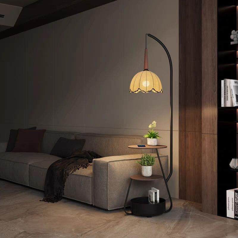 中古落地灯法式复古客厅沙发旁置物一体边几氛围灯卧室轻奢床头灯