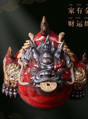 王顺金蟾摆件招财大号三足蛤蟆蟾蜍浏海戏金蝉开 业礼品中式陶瓷