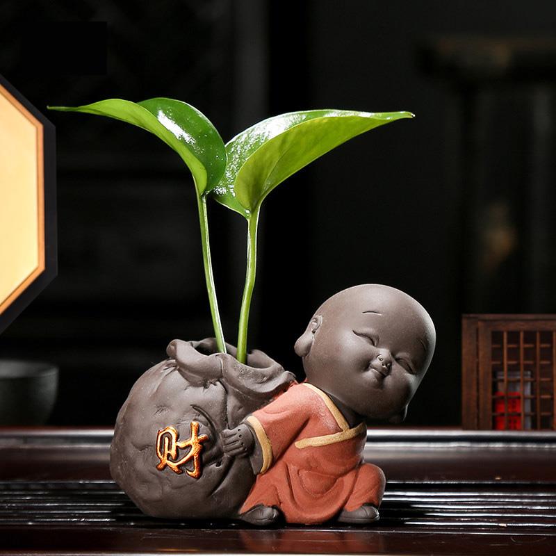 高档意水花创器花花瓶绿萝小和尚家居装饰品摆件茶桌陶瓷培插花盆