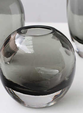 现代简约琥珀色厚底气泡圆球玻璃花瓶 样板间客厅餐桌装饰琉璃瓶