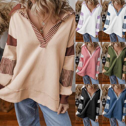 Christmas Womens Color Block Oversized Sweatshirt V Neck