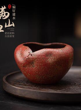老岩泥满山红锔钉建水窑变粗陶茶洗杯洗茶渣缸茶具配件茶水废水缸