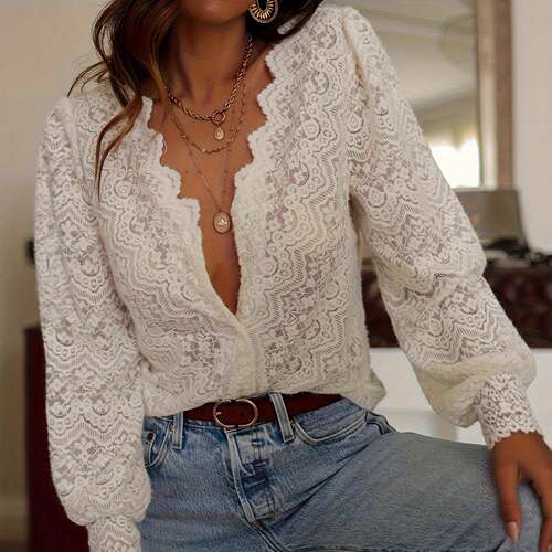 Elegant And Stylish Womens Long-Sleeve Fitted Blouse Top -