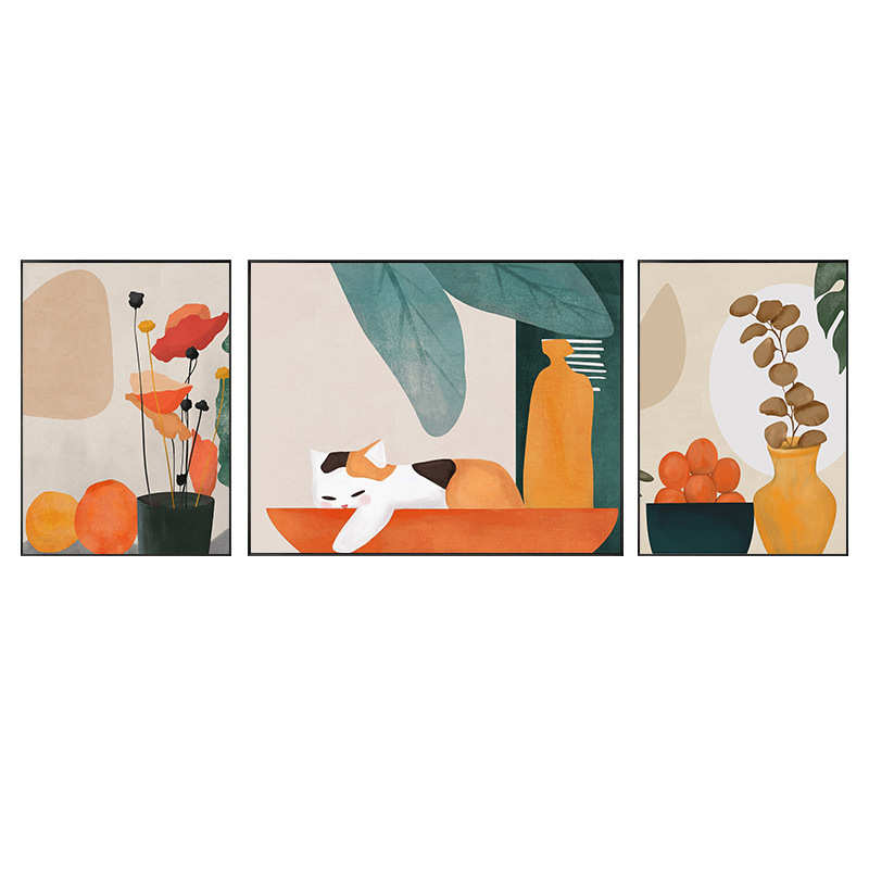 挂画客厅欧风装饰画墙面植物水果壁画背景沙发ins客厅北简约现代图片