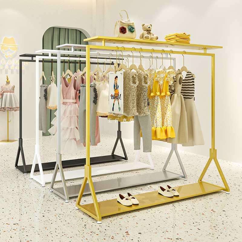 货架服装店金色家用卧室衣服摆设落地式女装陈列货架童装店展示架