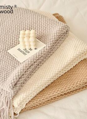 「针织流苏盖毯」沙发毯双人春季披肩办公室午休毯民宿床尾巾毯