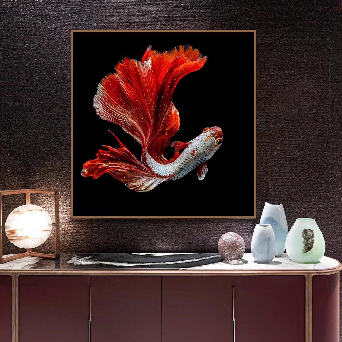 客厅装饰画寓意好的挂画轻奢入户玄关正对门年年有余镶钻晶瓷画