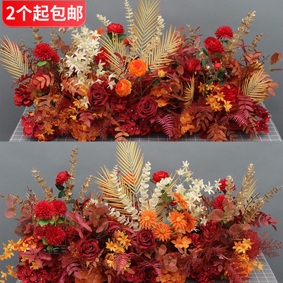 新款婚庆大款地排花绢花成品装饰尤加利花排T台路引婚礼花艺