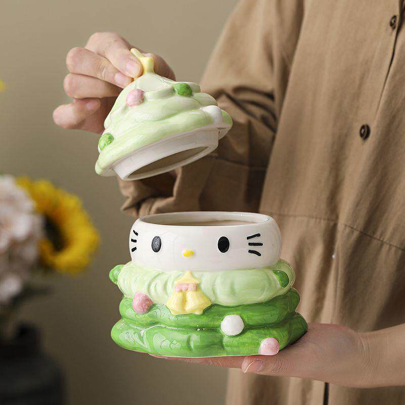 轻奢风圣诞HelloKitty储物罐陶瓷可爱收纳盒桌面摆件糖果罐少女心