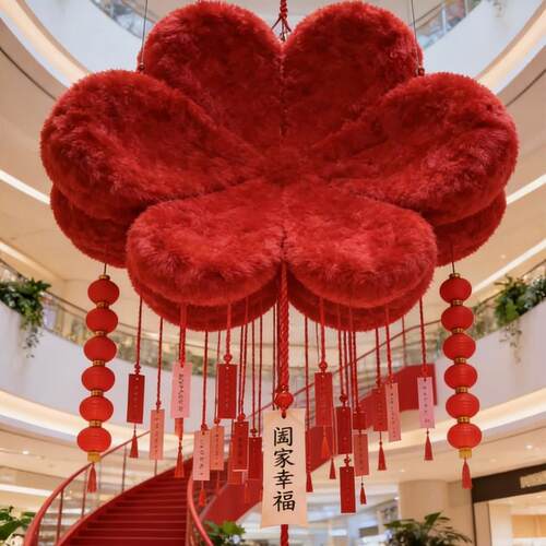 新年店铺氛围创意打卡装置吊饰春节中国红商场中庭美陈装饰布置