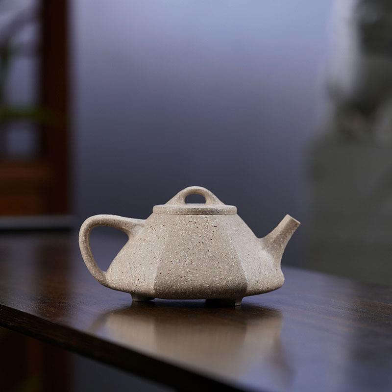 全手工六方石瓢紫砂壶原矿粗砂无添加白玉段泥茶壶厂家大号壶