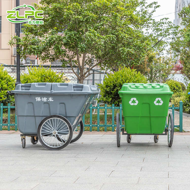 垃圾车 400L大垃圾桶带盖大号环卫垃圾清运车 物业保洁车带轮手推