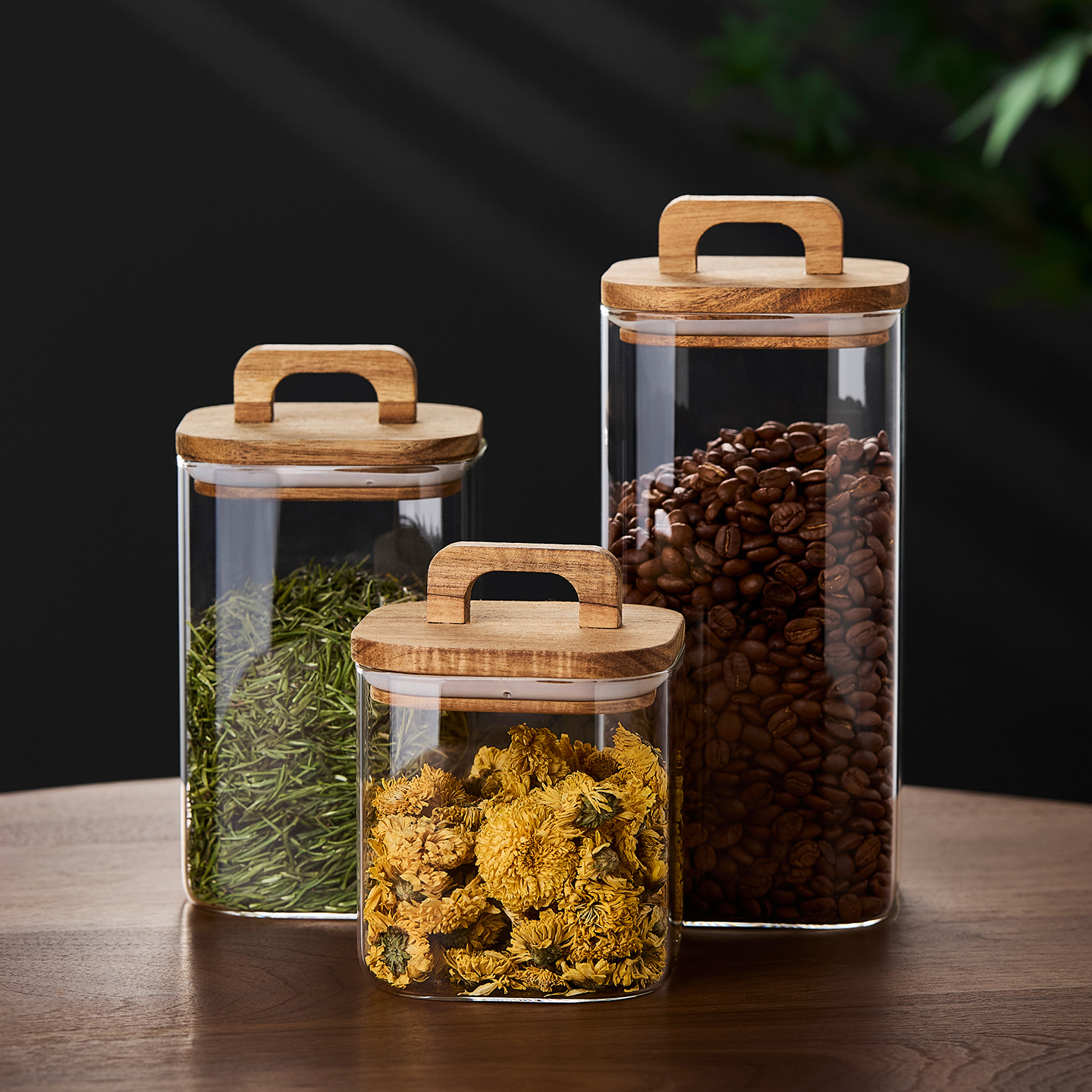 玻璃茶叶罐精品高档带木盖密封罐家用大小便携防潮咖啡豆储物罐子