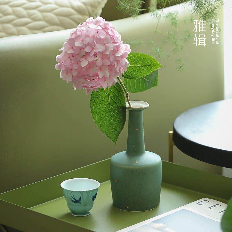 雅辑 榄绿点金摇铃尊 花瓶花插 日常花器 茶席居家玄关花道摆件