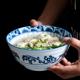 深碗大汤碗单个小号8寸7寸吃面碗日式陶，瓷碗青花大号家用创意个性