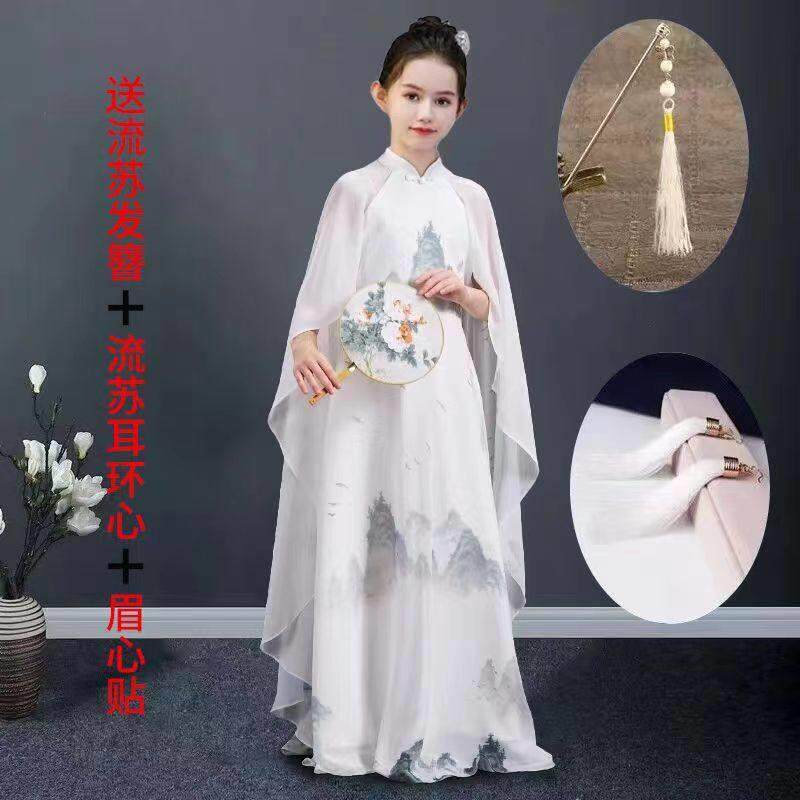 高档奏新款儿童古演出服女大童琵礼琶民筝乐艺考演服服雪纺长裙红