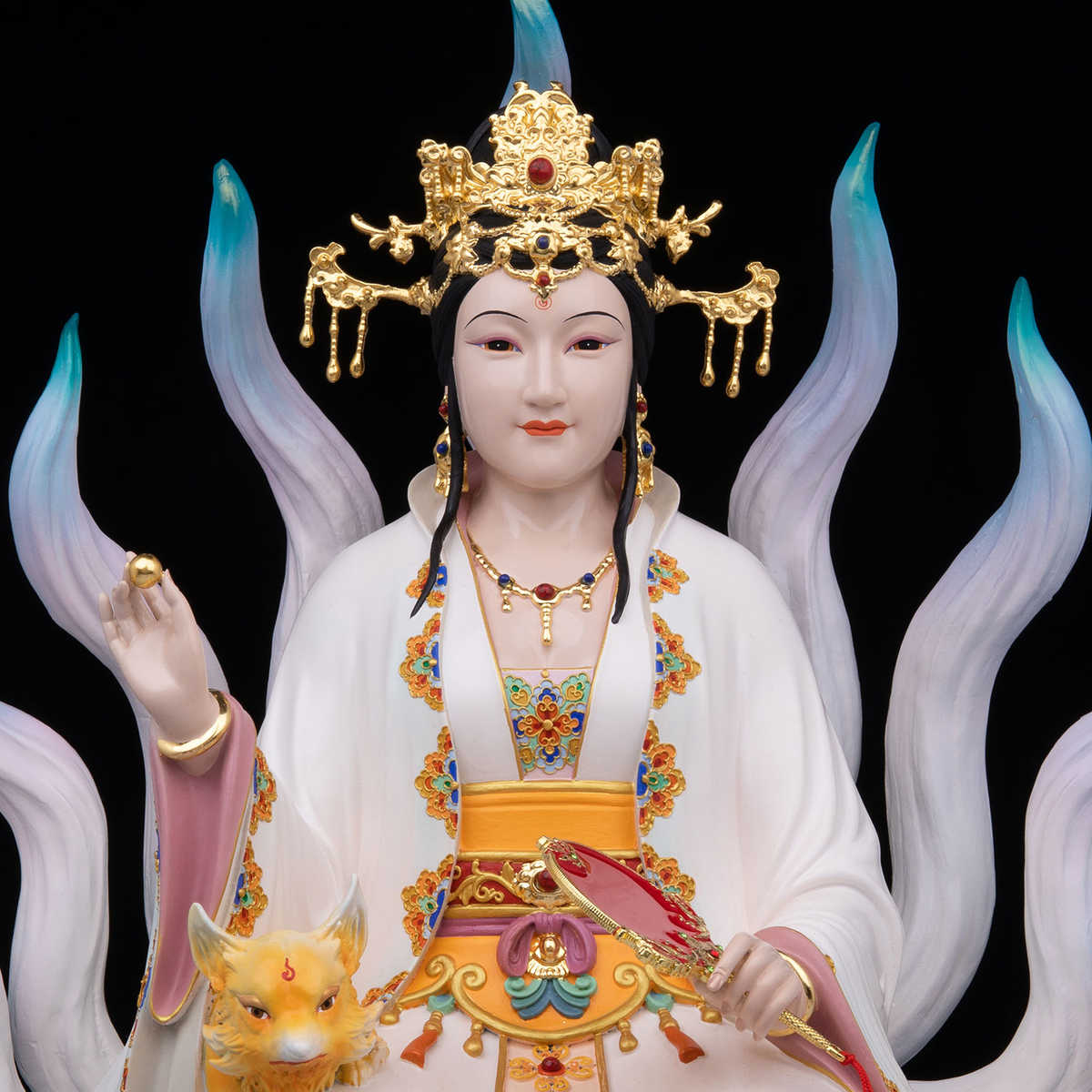 九尾娘娘神像九姑娘全铜青丘妲己女帝君女狐家居客厅工艺装饰摆件
