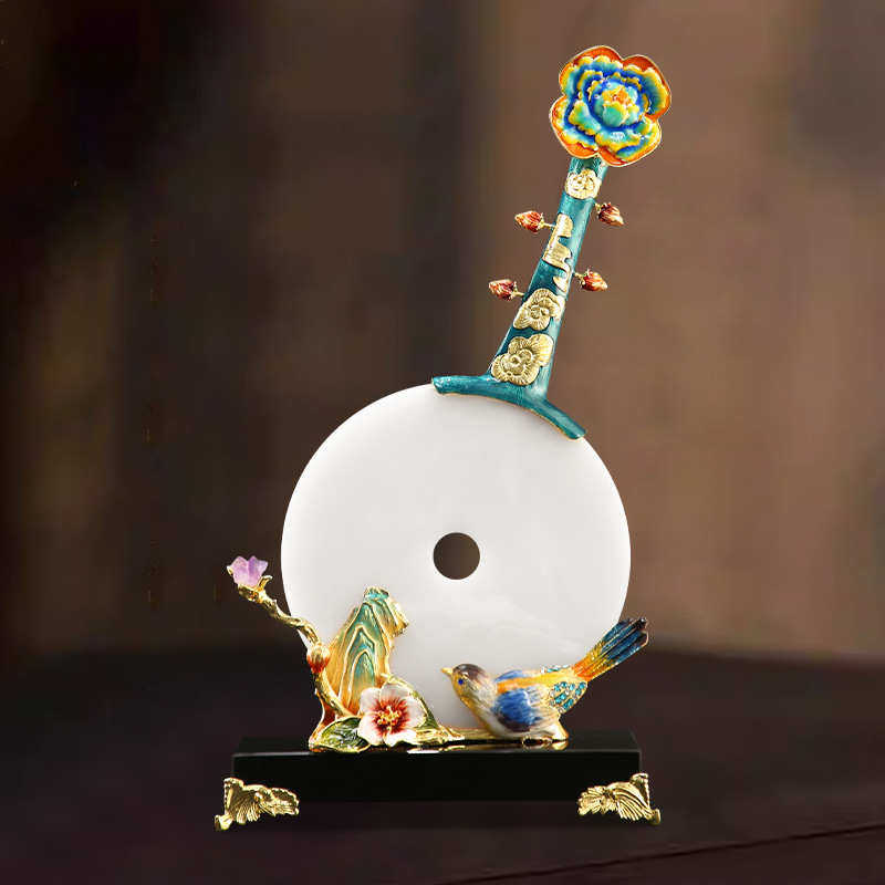 新中式轻奢香山凤鸣琵琶平安扣玉石扣摆件客厅酒柜玄关装饰品礼品,特色手工艺,其他特色工艺品,淘宝优惠券,粉丝福利购,淘宝优惠卷