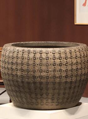 石雕铜钱石缸花盆鱼缸青石水缸圆缸仿古做旧庭院门海石缸