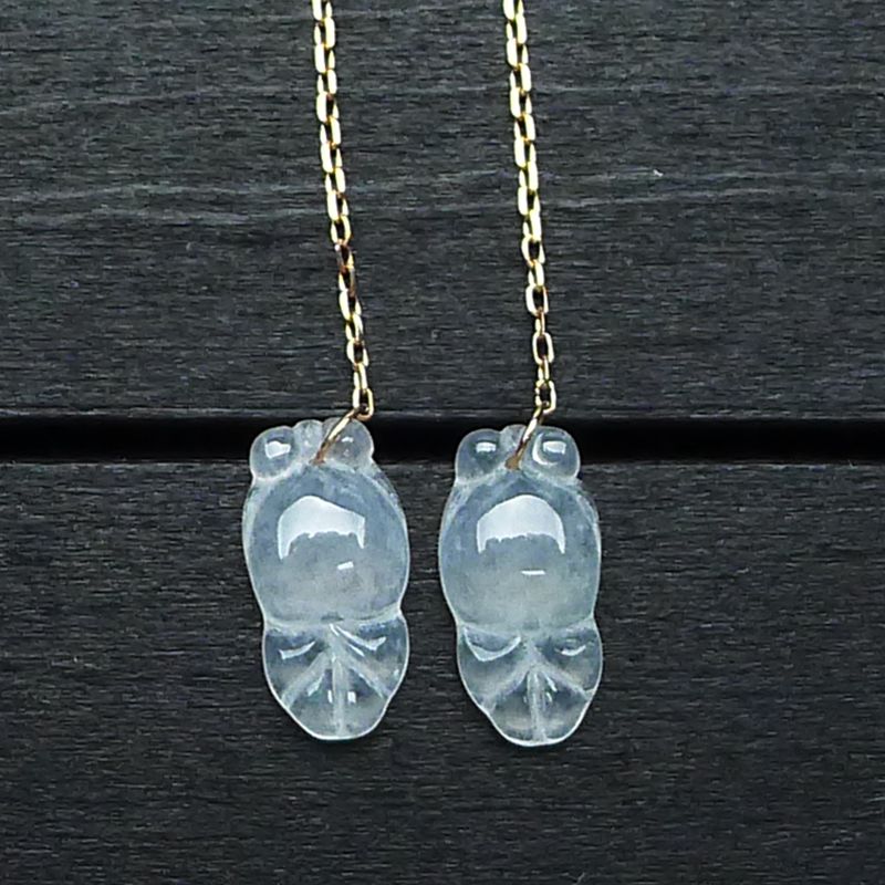 18K金镶玉鱼形状耳环翡翠鱼挂件玉耳钉冰种耳线玉石耳坠1.02g