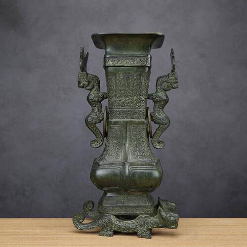 仿古青铜器摆件战国双龙壶青铜壶摆件家居装饰工艺品厂家直销