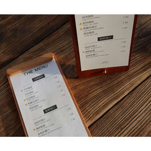 黑胡桃木立式菜单夹展示牌桌面立牌咖啡西餐厅吧台广告海报展示架