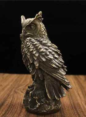 纯铜客猫UTH头摆鹰件创意厅书房酒装饰工艺柜品摆件