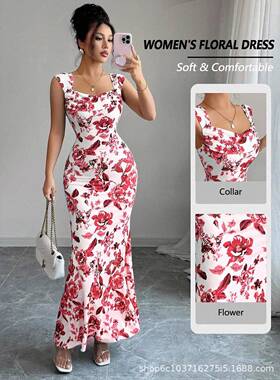 Elegant Fashion Casual Floral Print Vacation Sleeveless