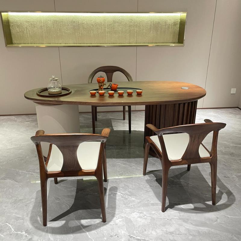 需定制新中式黑胡桃木茶桌禅意2025新款高级感家用客厅一体式功夫