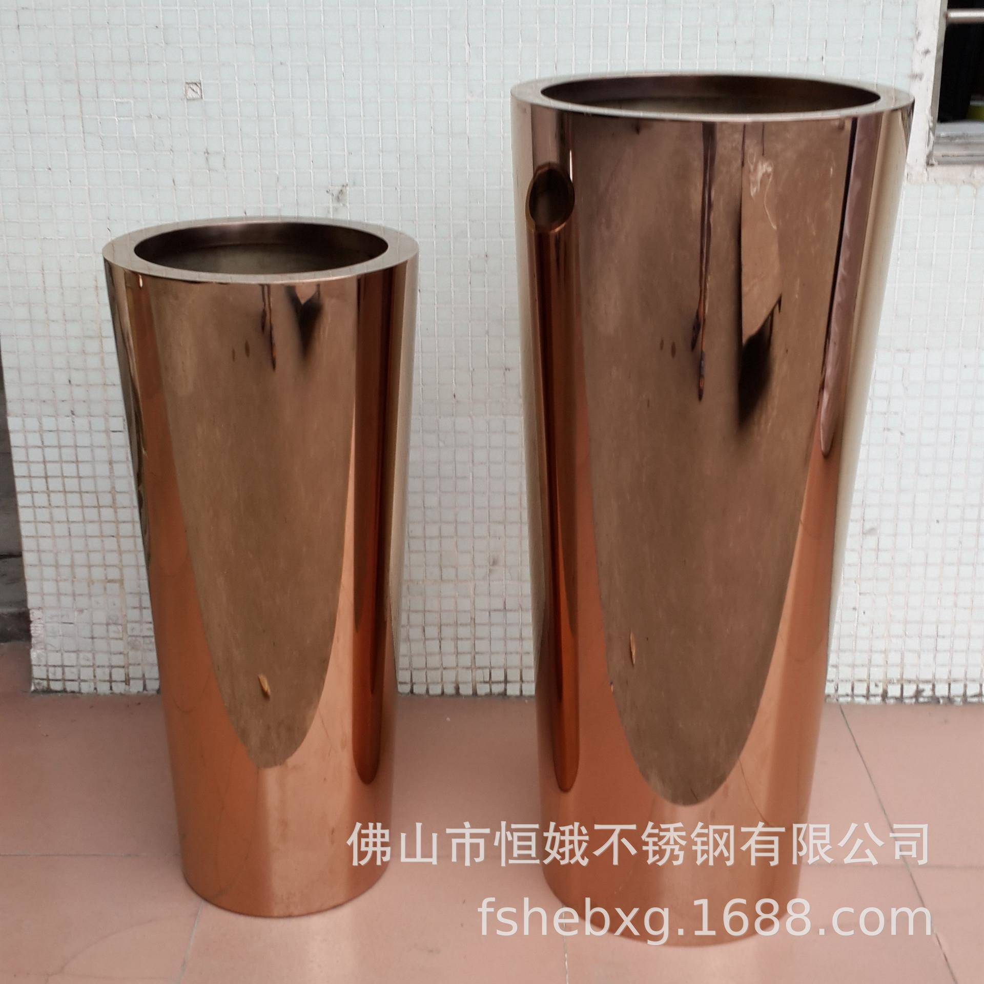 室外不锈钢玫瑰金花盆路边种植装饰金属花钵花箱