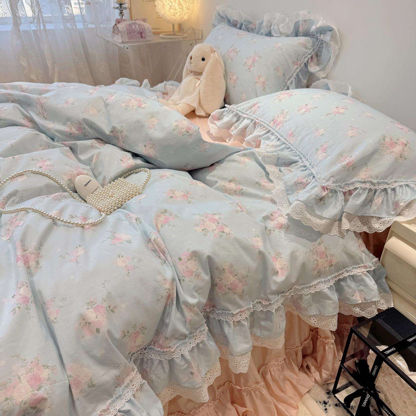 少女心小碎花公主花边全棉四件套纯棉床裙田园纯棉被套床上用品