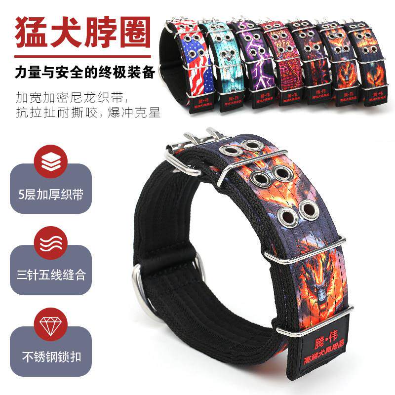 中大型猛犬脖套项圈不锈钢双排扣加固加厚可调节杜高比特高狼脖套