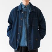 日系复古 翻领牛仔蓝色春秋男士 Ander 风格 衬衣 Jurnal宽松工装