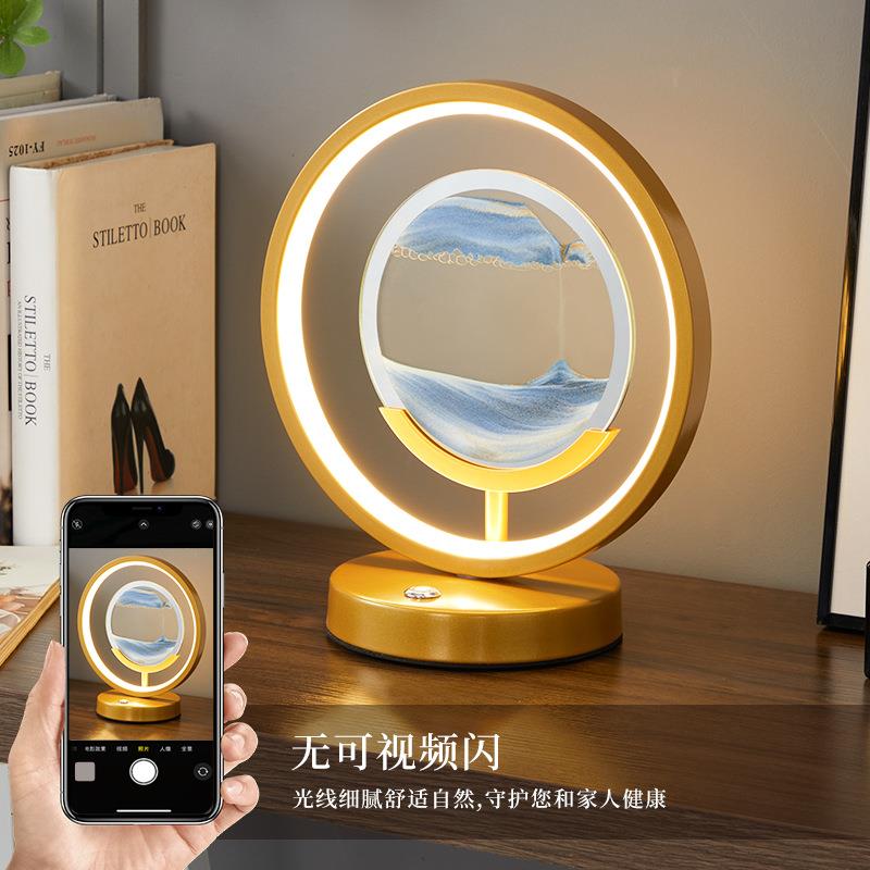 家用卧室床头灯书房装饰流沙台灯新中式沙漏台灯温馨创意led台灯