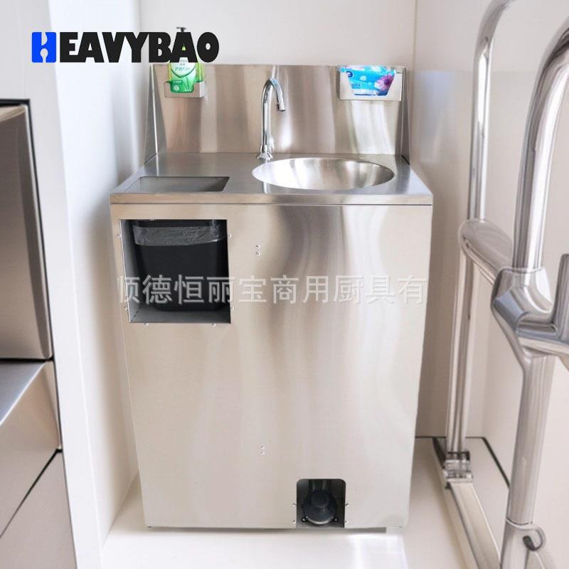 恒丽不锈钢洗手池带轮可移动医院清洗车间脚踏出水垃圾桶洗手盆
