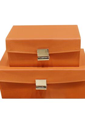 现代简约橙色装饰盒软装样板房衣柜衣帽间收纳盒橱窗展示摆件新款