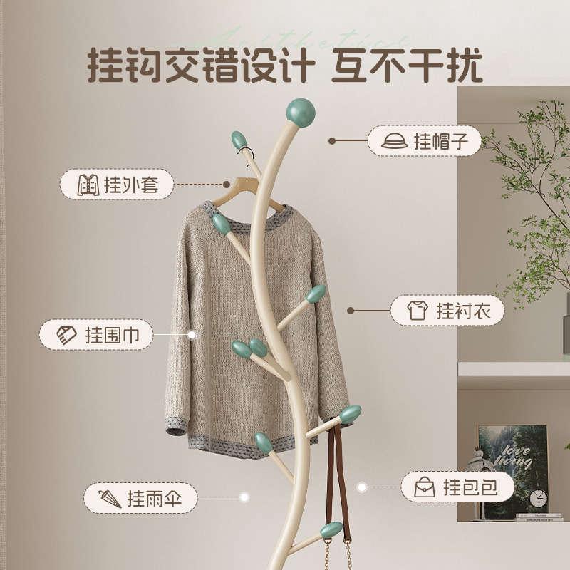 奶油风落地衣帽架卧室落地挂衣架可移动带轮转角床边收纳篮脏衣篓