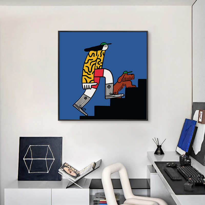 天天向上 北欧卡通人物儿童房装饰画趣味波普艺术卧室床头挂画图片